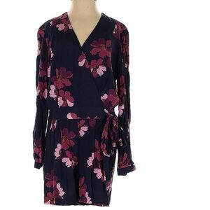 LOFT Blue and Purple Wrap Romper with Bishop Sleeves